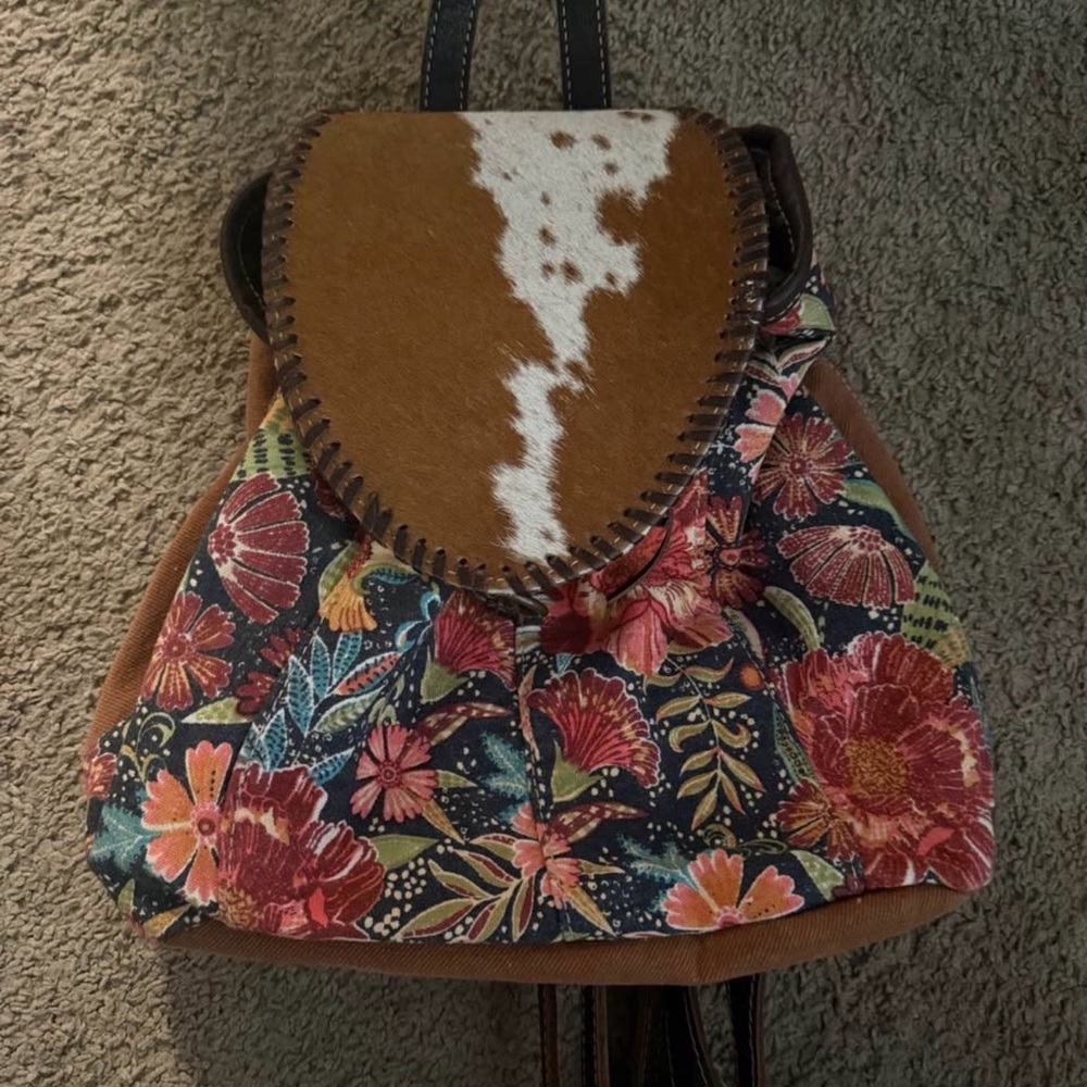 Floral and Cowhide Women's Backpack